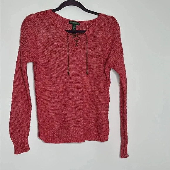 Ralph Lauren Linen Cotton Knitted Tunic Sweater Pullover Dusty Pink Suede Tassel - Picture 2 of 7